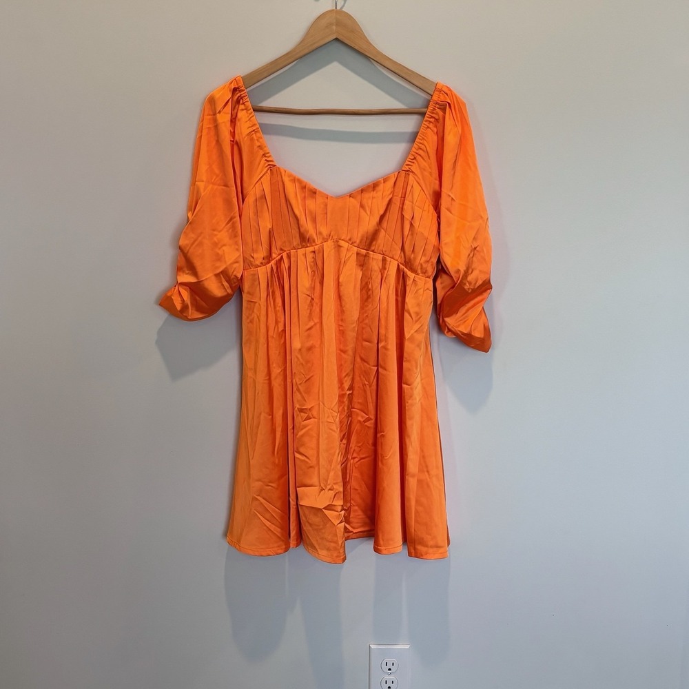 Adelyn Rae Dress Womens Small Orange Puff Sleeve Babydoll Mini Tunic‎ NWT Summer